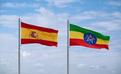 Ethiopia and Spain flags, country relationship concept