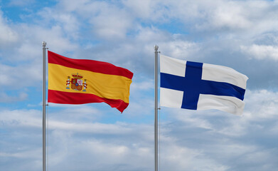 Finland and Spain flags, country relationship concept
