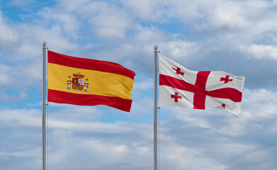 Georgia and Spain flags, country relationship concept