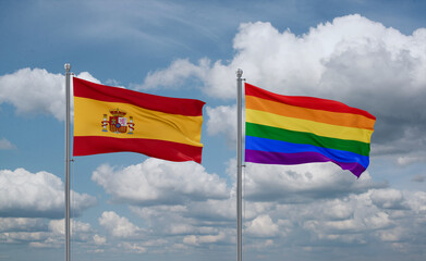 Gay Pride and Spain flags, country relationship concept