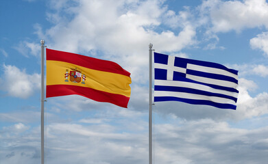 Greece and Spain flags, country relationship concept