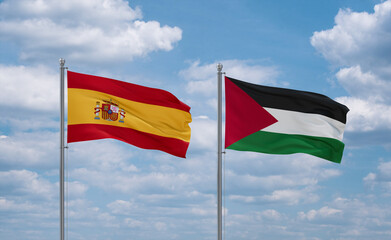 Palestine and Spain flags, country relationship concept
