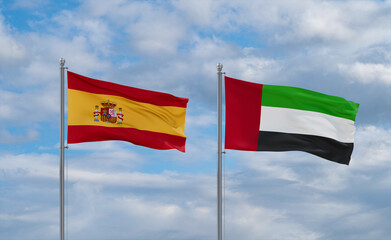 UAE and Spain flags, country relationship concept