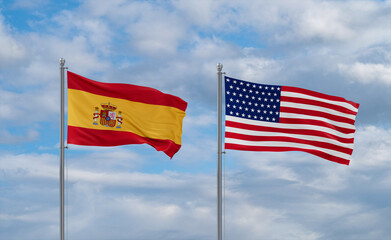 USA and Spain flags, country relationship concepts