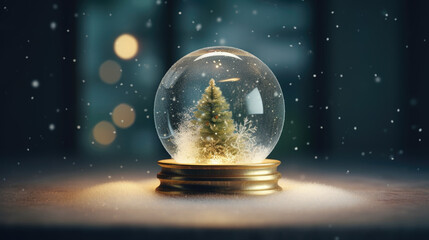 Christmas snow glass winter ball. Template round podium studio space for objects festive design....