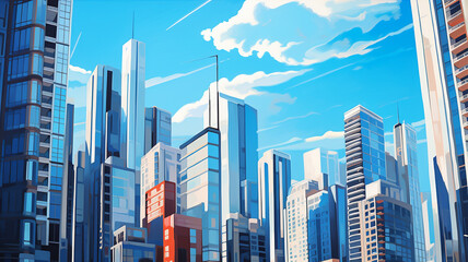 Background illustration of city with buildings and skyscrapers