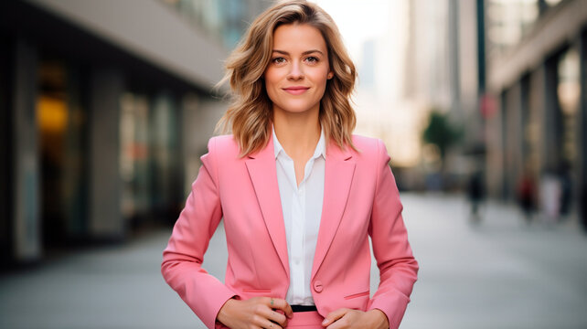 portrait of young beautiful businesswoman in elegant suit and jacket in the office