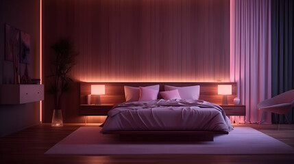 interior of a luxury  bedroom, pink purple theme