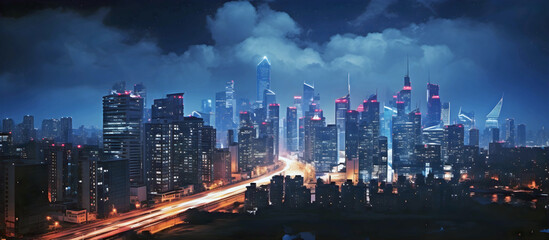 city night time skyline. AI generated.