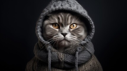 Cute cat wearing warm clothes scarf hat jacket wallpaper background
