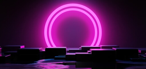 futuristic gaming esports background abstract wallpaper, cyberpunk style scifi game, stage concert scene in pedestal display room, led neon glow light, 3d illustration rendering