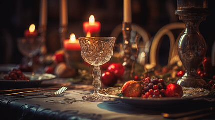 Christmas table place setting. Holidays background.