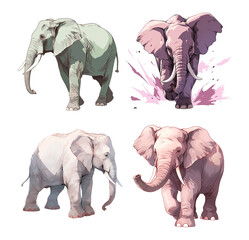 set of isolated anime elephants