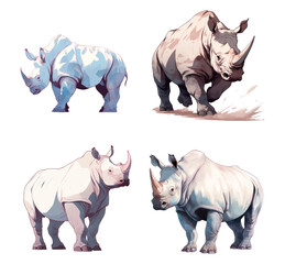 Fototapeta premium set of isolated anime rhinoceros