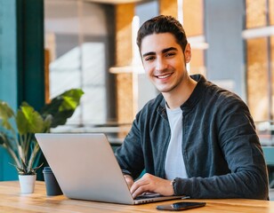 Hombre joven con ordenador en la Universidad