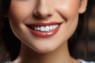 Fototapeta premium Smiling woman with white teeth and well-groomed skin, close-up.