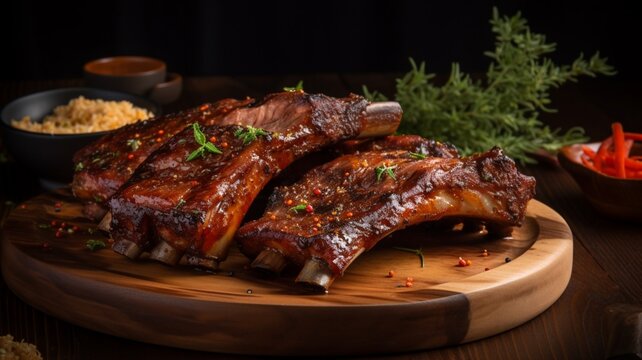 Succulent tender pork ribs recipe delicious sticky food illustration picture AI generated art