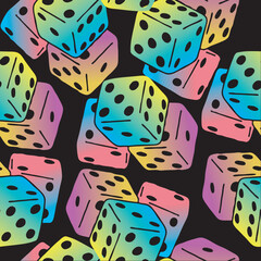 Game dice seamless vector pattern for textile print, fabric design, digital paper, wrapping, background and backdrop. Try luck, fortune. Risky activity, casino, bet, gambling, addiction, win or lose.