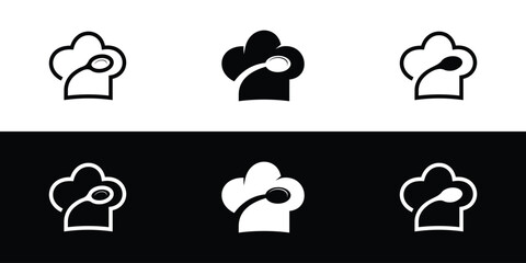 Set of Chef Hat and Spoon Logo Designs, Simple Chef Designs Vector Illustration