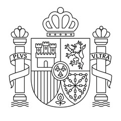 Vector Spain coat of arms. Black and white outline modern emblem for engraving. - obrazy, fototapety, plakaty