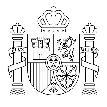 Vector Spain coat of arms. Black and white outline modern emblem for engraving.