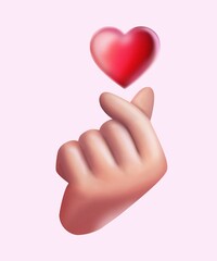 Hand beckoning Korean heart. love and hand, 3D rendered image. 3D illustration
