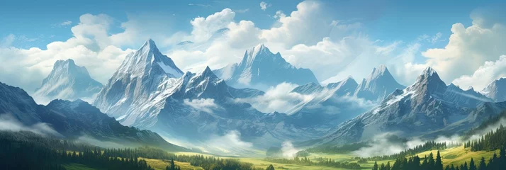 Foto op Canvas Wide landscape with beautiful mountain range Panorama of the mountain range © PinkiePie