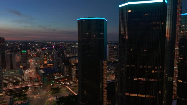 Detroit, United States. aerial shot of the city of Detroit. Evening Time. Detroit MI. USA. 20 september 2023