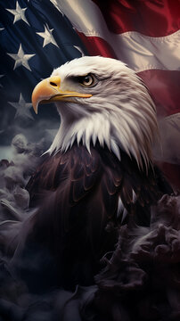 patriotic banner with an eagle in front of the American flag. smartphone wallpaper

