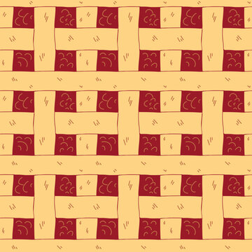 Seamless vector pattern of apple pie texture with red filling and crisscross patterns. Great for fall decor, autumn mood, theme parties, banners, tablecloth, bedding, blankets, costumes, halloween, f