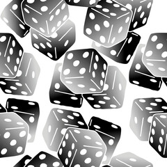 Game dice seamless pattern for textile print, fabric design, digital paper, wrapping, background and backdrop. Try your luck, fortune. Risky activity, casino, bet, gambling, addiction, win or lose.