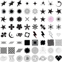 Set of retro futuristic geometric Y2K elements .
 Collection with universal shapes and symbols.