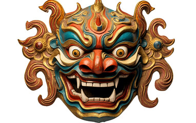 3D Rendering of a Traditional Tibetan Cham Dancer's Mask on a Transparent Background