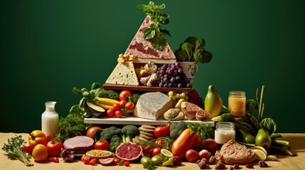 Food pyramid or diet pyramid presents basic food groups.