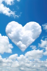 Naklejka na ściany i meble Heart shaped cloud on bright blue sky and white clouds. AI Generated