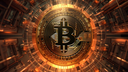 Obraz premium Bitcoin, cryptomonnaie, monnaie virtuelle. Nouvelle technologie. Porte feuille numérique. Arrière-plan pour conception et création graphique.