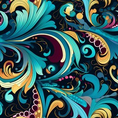 Fototapeta na wymiar Paisley Whimsical Waves Pattern