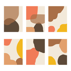 Set of 6 vertical abstract backgrounds or card templates in modern colors, in popular art style