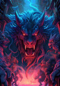 The poster image depicts a wolf's monster with luminous eyes in the style of Japanese comics.