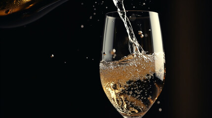 Coupe de champagne et bouteille, célébration et fête. Ambiance festive, nouvel an, anniversaire. Pour conception et création graphique.