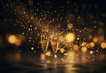 Coupes de champagne, célébration et fête. Ambiance festive, nouvel an, anniversaire. Pour conception et création graphique. - obrazy, fototapety, plakaty