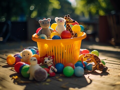 A playful scene of toy animals in a zoo-like environment