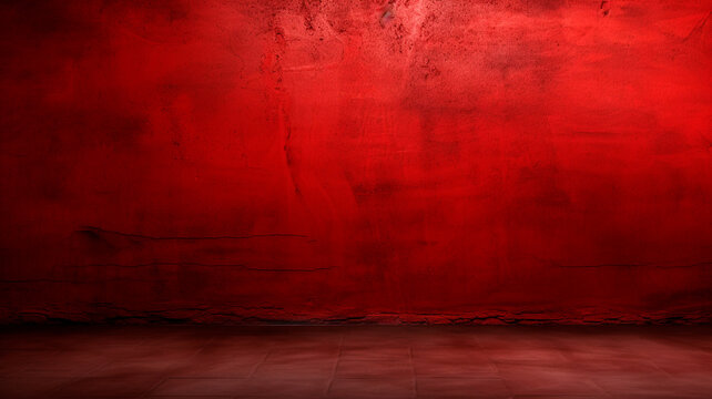 empty red room interior with concrete wall.