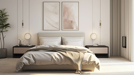 Cozy and elegant bedroom in beige colors. Bedroom Decor