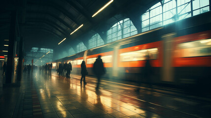 Blurred modern train station