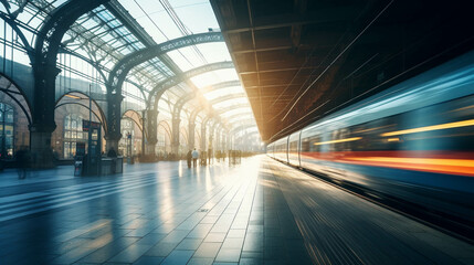 Blurred modern train station