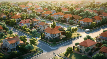 Obraz premium Illustration of a residential neighborhood. Aerial view