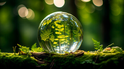 glass globe in a green forest