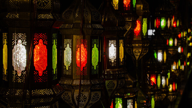 multiple vibrant Turkish lights hanging