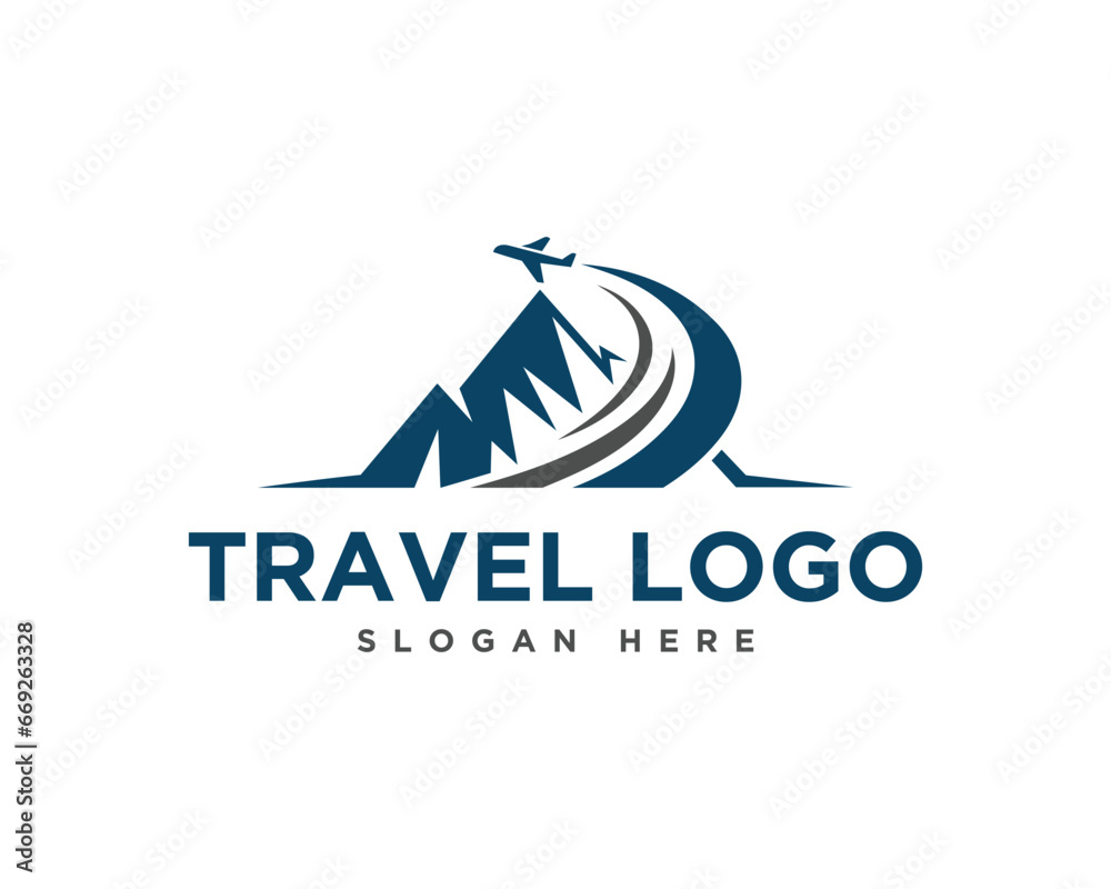 Sticker mounting airplane travel logo design icon vector illustration.